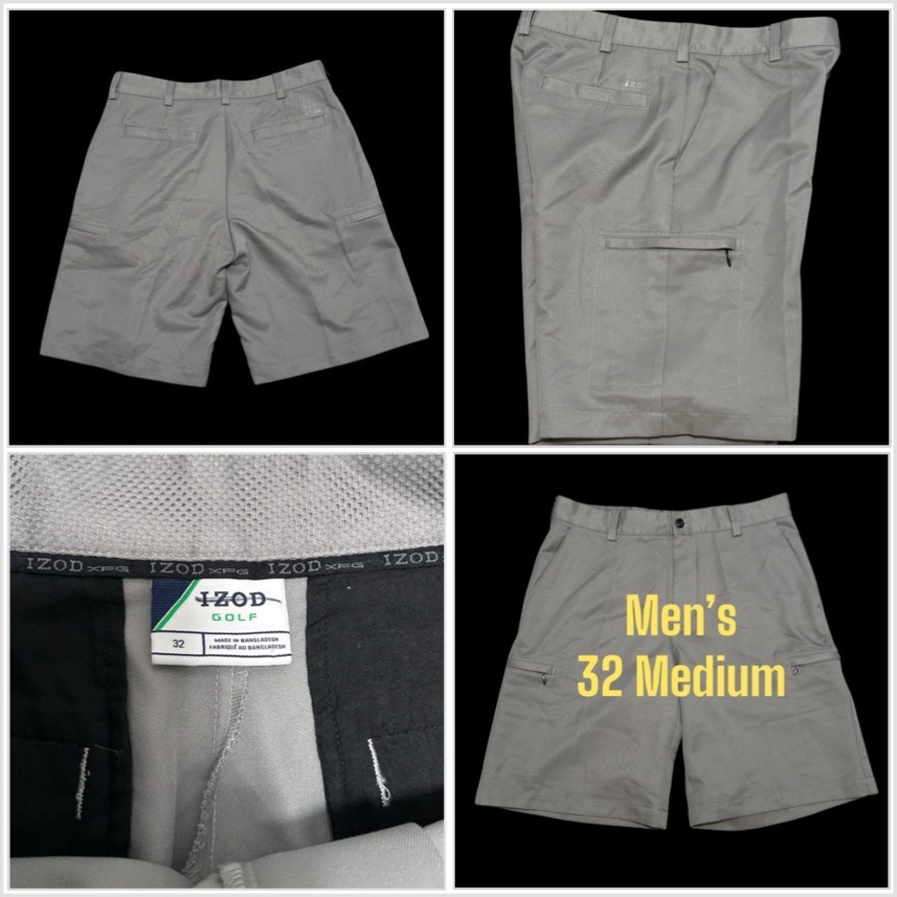 Men's IZOD XFG Golf 32 Medium Chino Khakis Shorts Cargo Gray Grey Like New